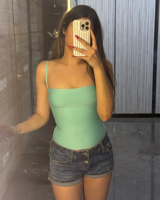 Casual Threat Teal Bandage top blue bodycon top
