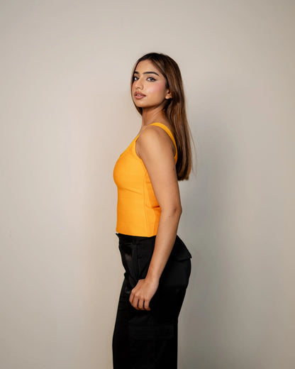 Cindy orange bandage crop top by Casual Threat close up bandage texture