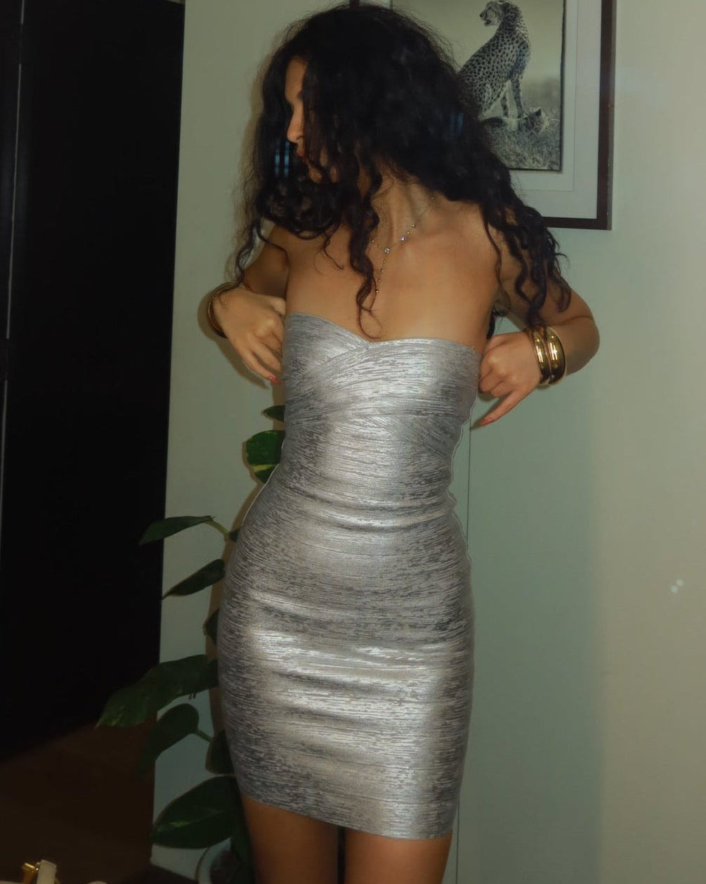 Casual Threat Paris silver metallic bandage dress sculpting bodycon bandage dress