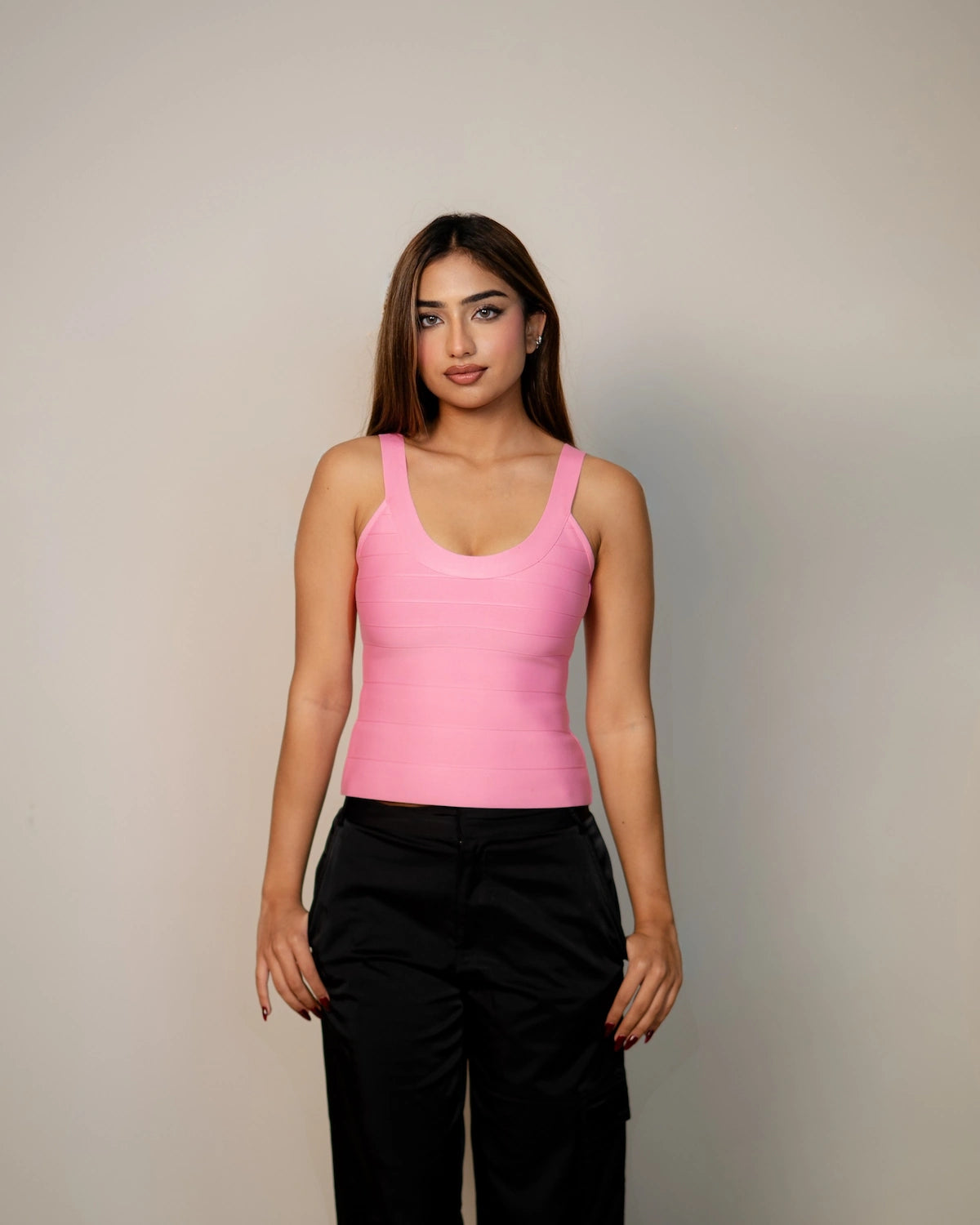 Casual Threat Regina pink bandage top body contour compression fit